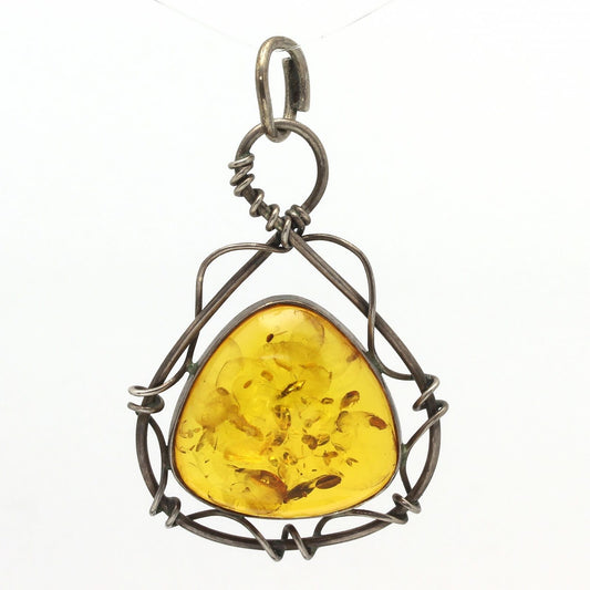 Vintage Silpada Handmade Sterling Wire Wrapped Amber FIRE WITHIN Pendant S0997