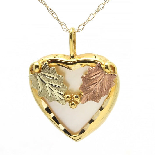 Rushmore Gold Co. 10K Black Hills Gold Mother of Pearl Heart Pendant Necklace