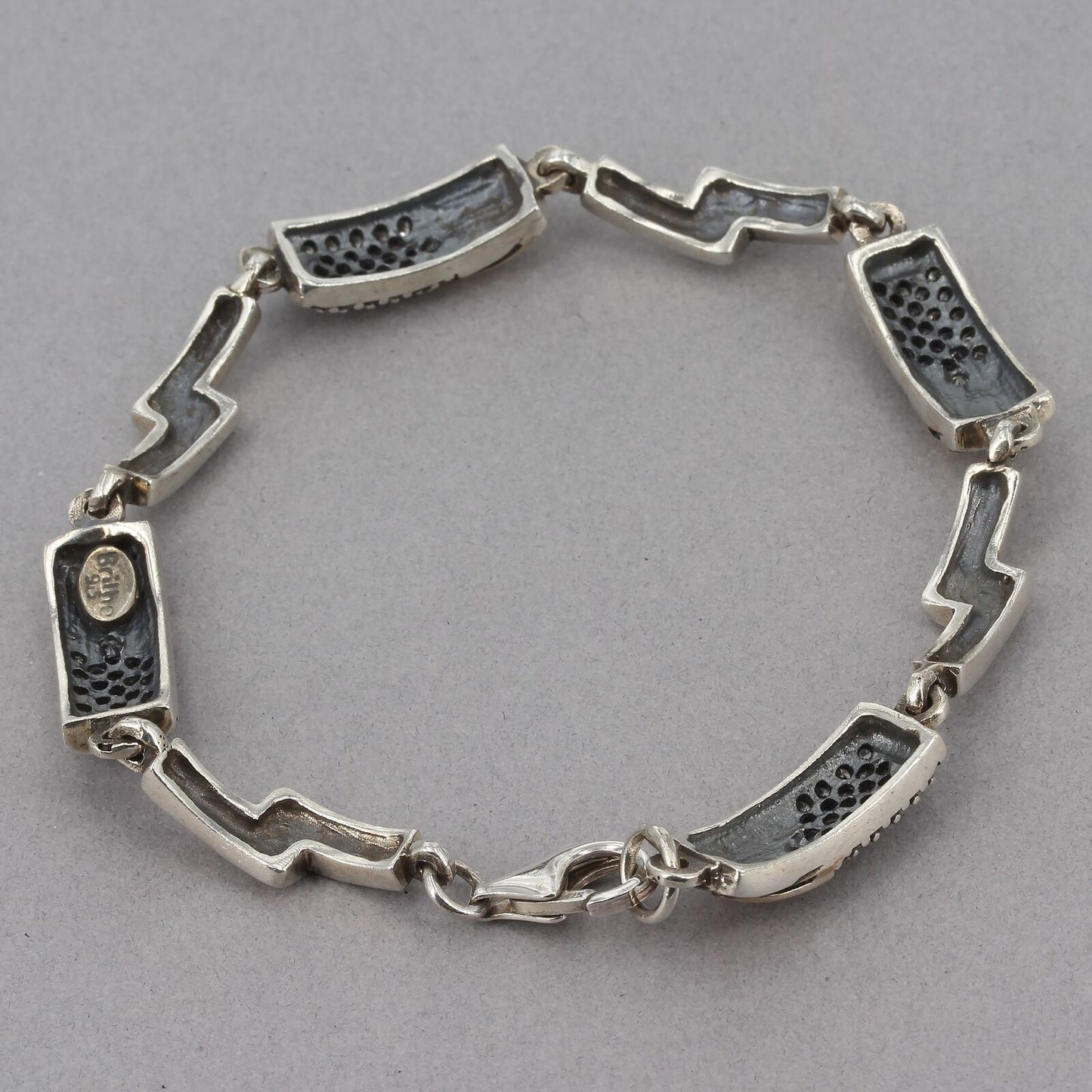 Brilho Sterling Silver Gold Accent Pave CZ Curved Bar Link Bracelet 17.6 Grams