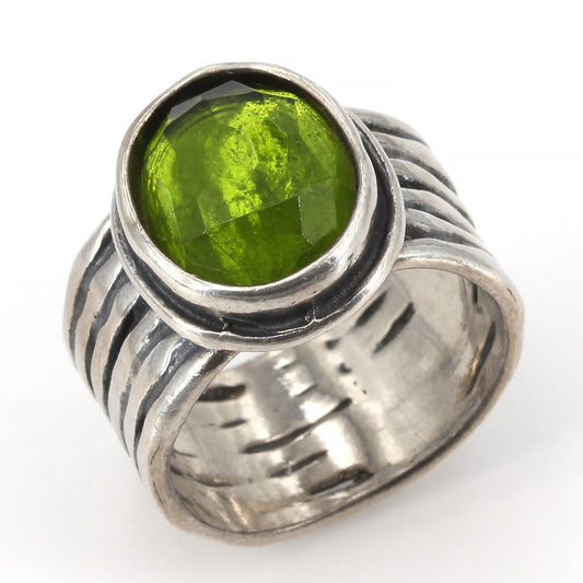 Retired Silpada Oxidized Sterling Silver Green Glass DAINTREE Ring R1463 Sz 6.5
