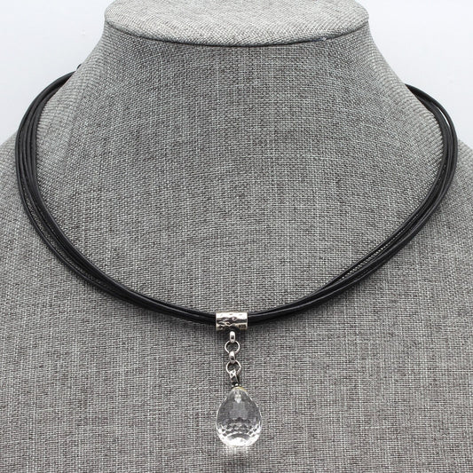 Silpada Sterling Rock Crystal Faceted Quartz Drop Leather Cord Necklace N1494