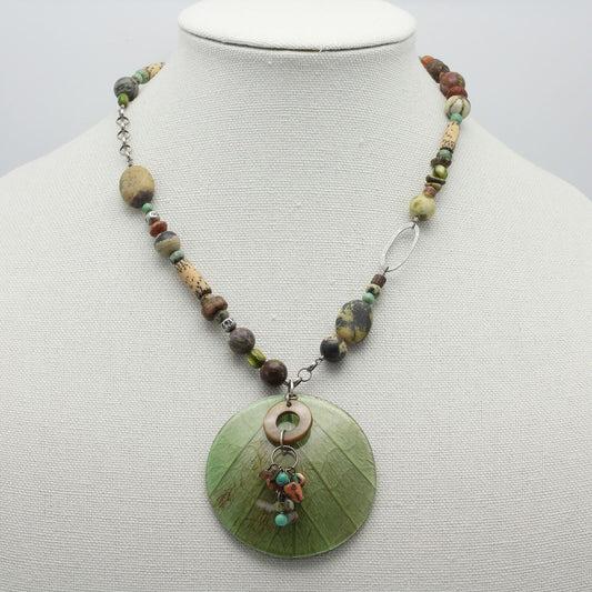 Retired Silpada Reversible Kabkaban Leaf Pendant Multi-Stone Bead Necklace N1855