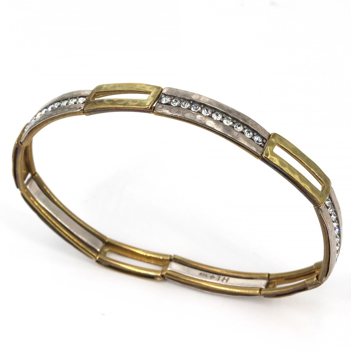 Retired Silpada Sterling Silver & Brass Crystal Fusion Stretch Bracelet B3179