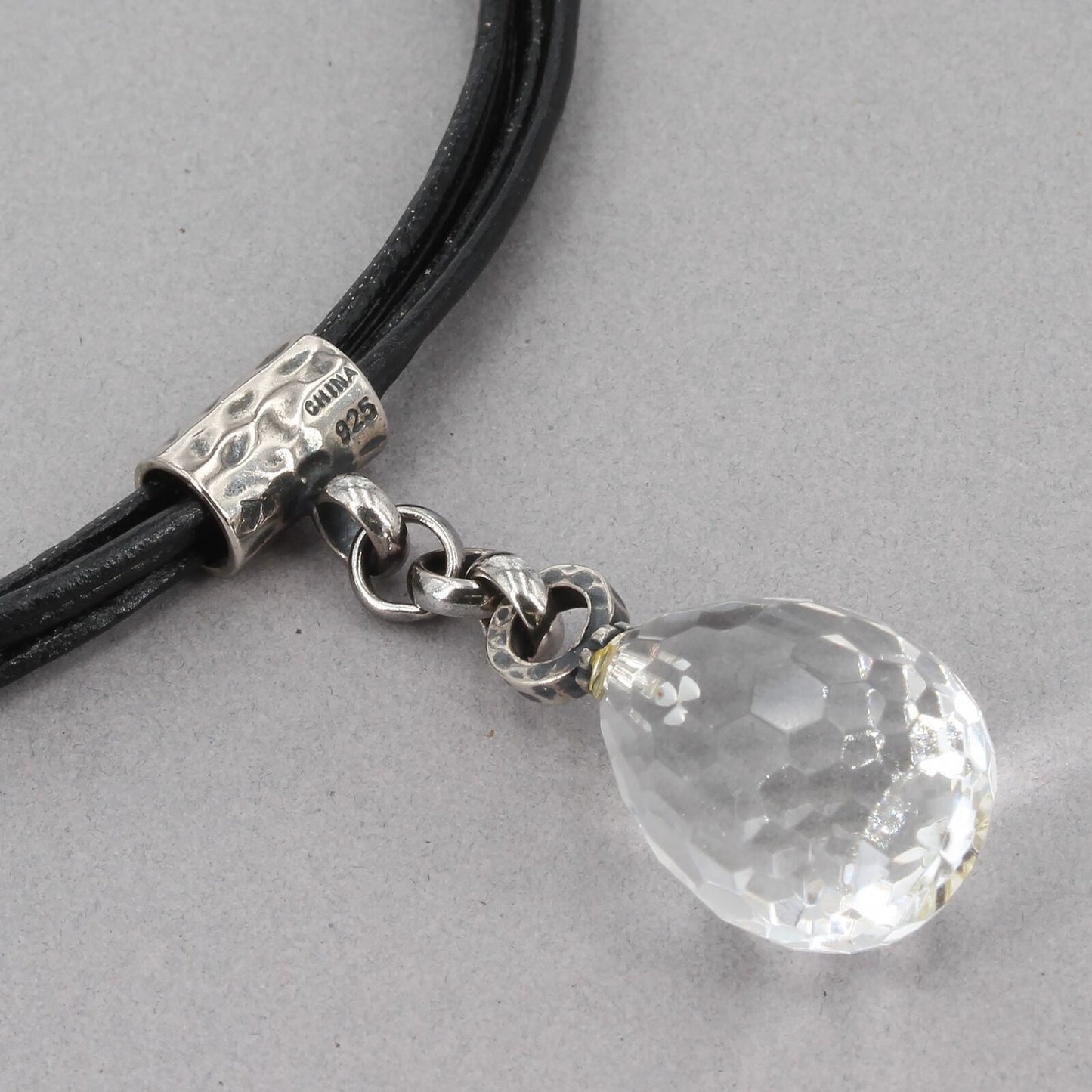 Silpada Sterling Rock Crystal Faceted Quartz Drop Leather Cord Necklace N1494