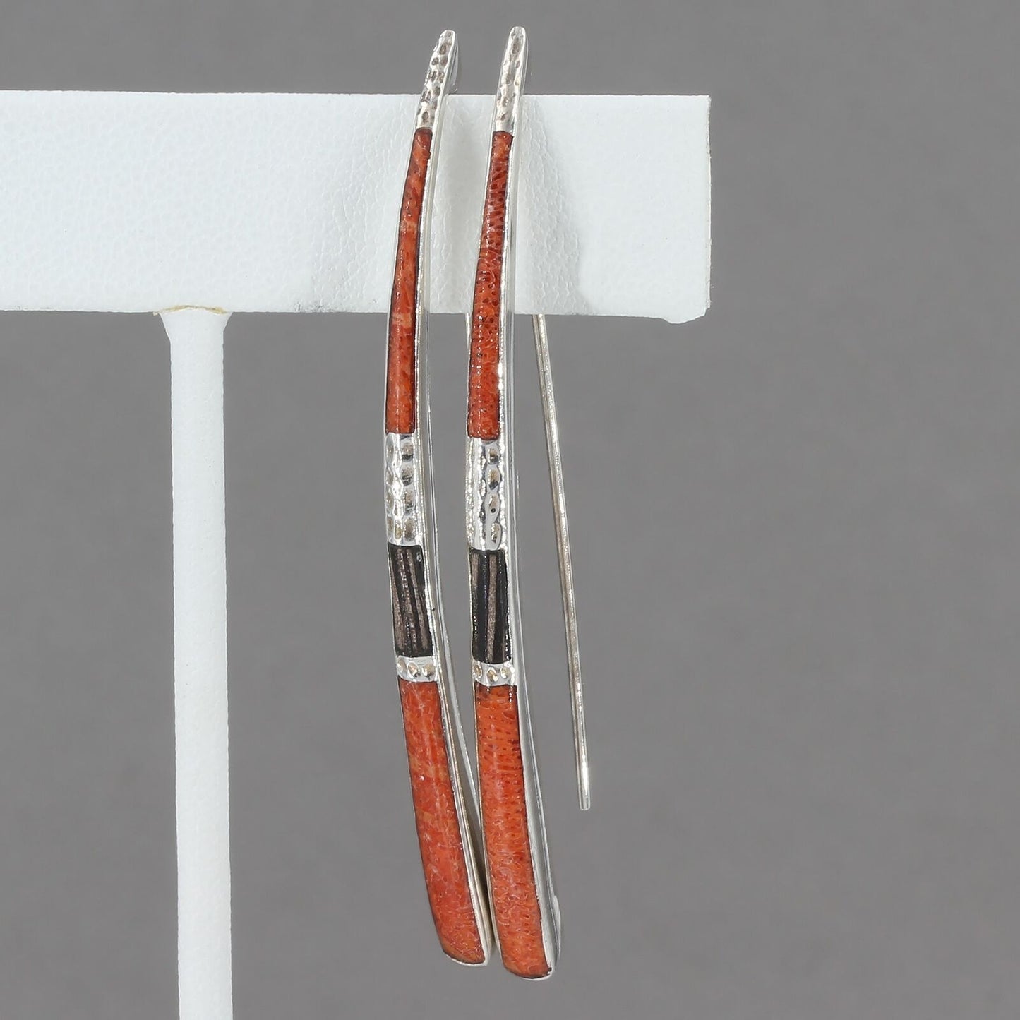 Retired Silpada Sterling Sponge Coral & Wood Inlay Threader Wire Earrings W1422
