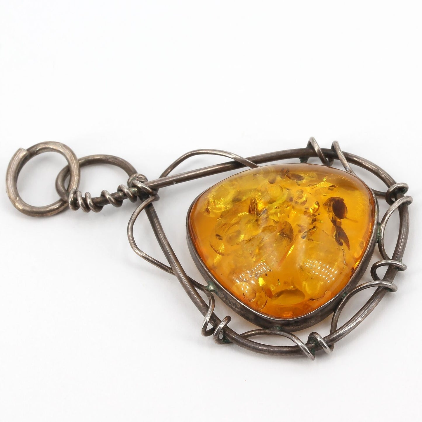 Vintage Silpada Handmade Sterling Wire Wrapped Amber FIRE WITHIN Pendant S0997