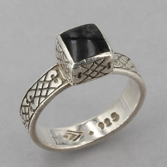 Retired Silpada Sterling Square Black Onyx Inlay Etched Band Ring R0945 Sz 6.75