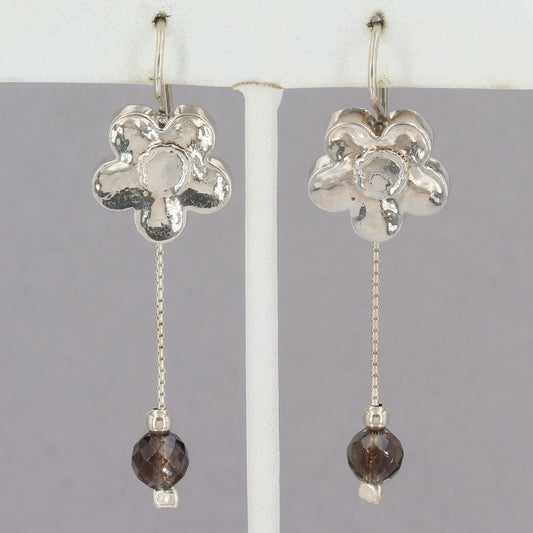 RARE Vintage Silpada Sterling Flower Earrings with Smoky Quartz Dangles W0850