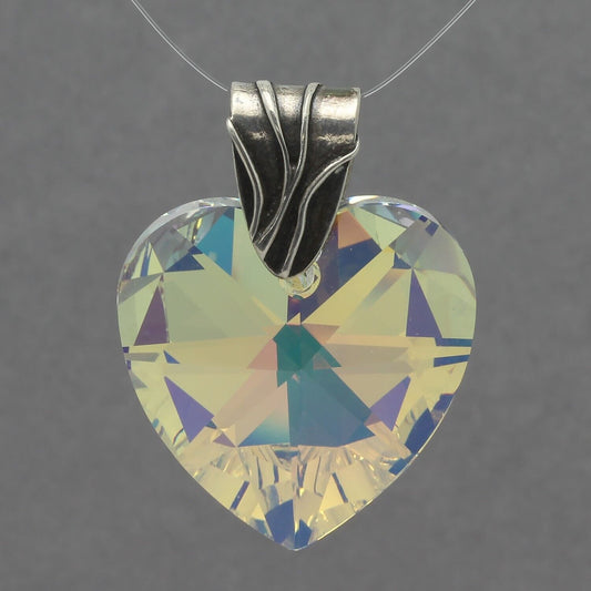 Joshua Benbassat JBB Israel Large Sterling Aurora Borealis Crystal Heart Pendant