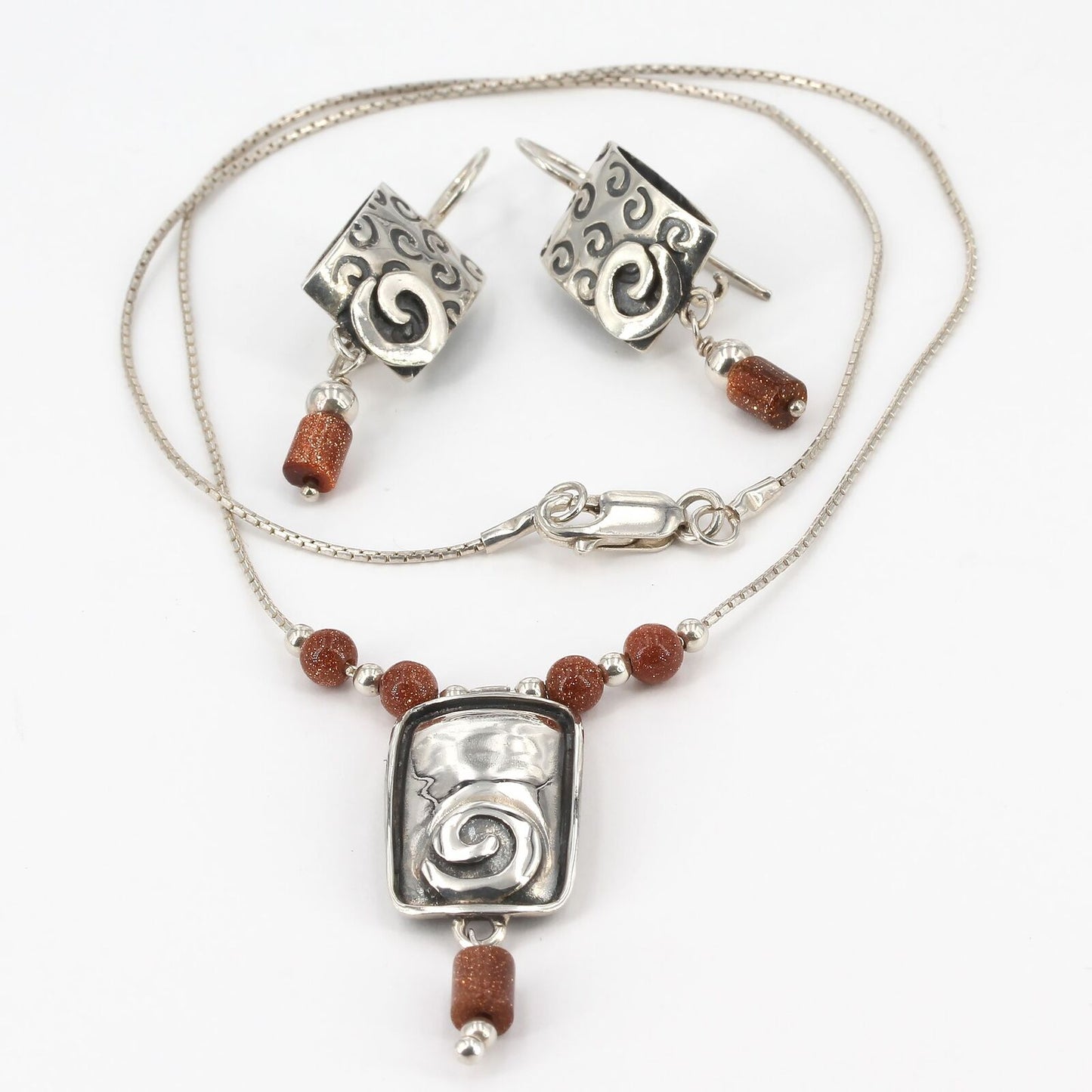 Retired Silpada Sterling Sandstone Spiral Necklace & Earrings Set N1190 W0895