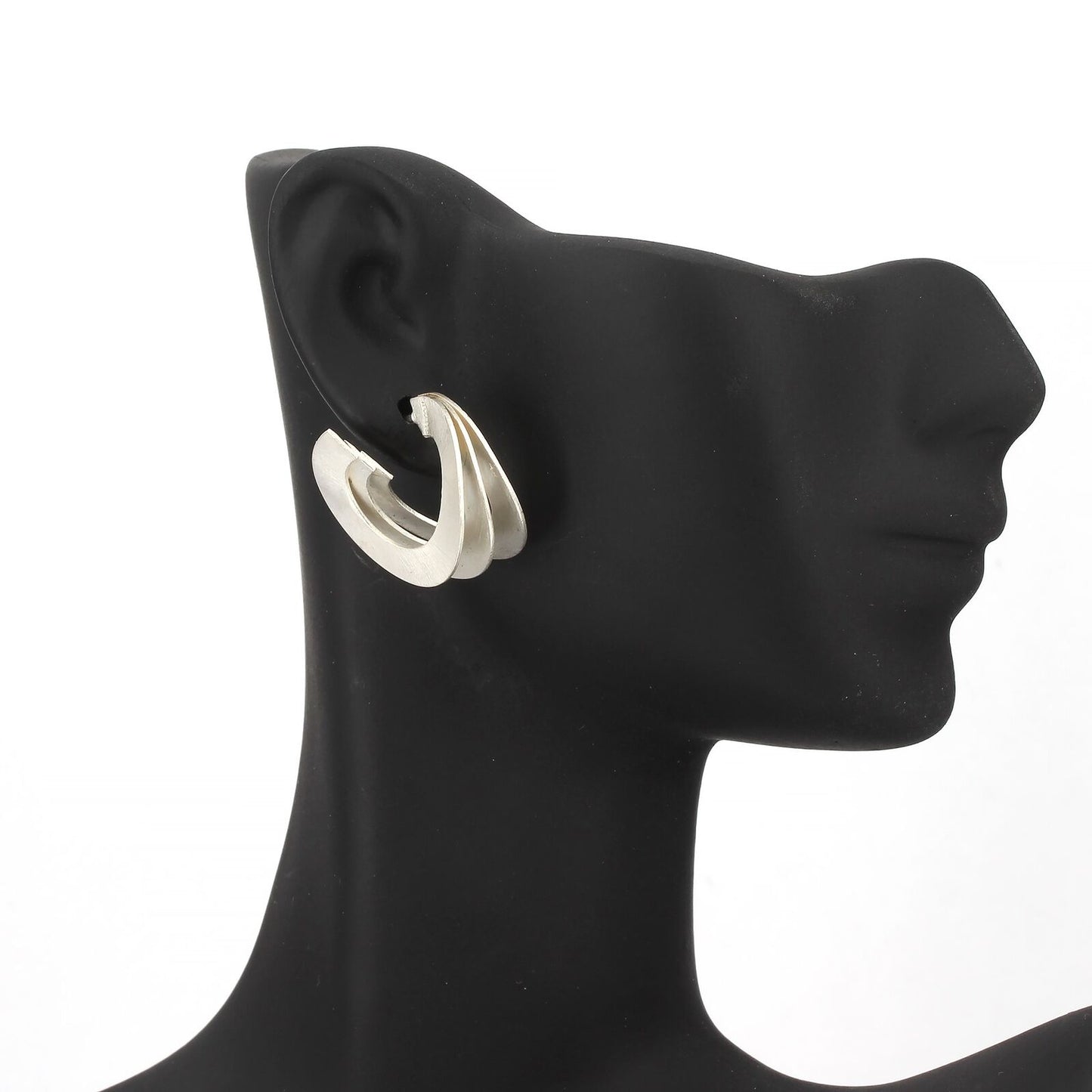 Handcrafted Modernist Sterling Triple Hoop Earrings TEZER by Sema Sezen Germany