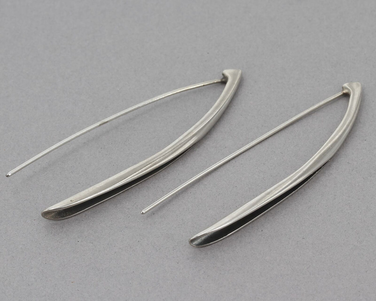 Vintage Silpada Oxidized Sterling Long Sleek Folded Threader Wire Earrings W0709