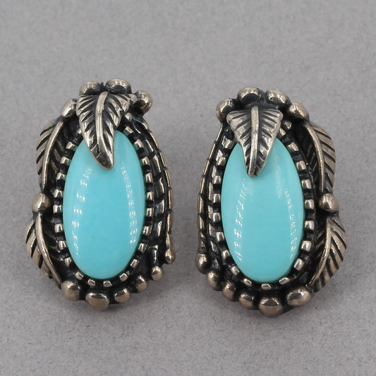 Vintage Carol Felley Southwestern Sterling Silver Turquoise Earrings 1/2" x 7/8"