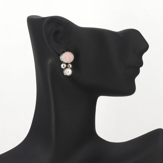 RARE Vintage Silpada Sterling Silver Rose Quartz Cabochon & Pearl Earrings P0551