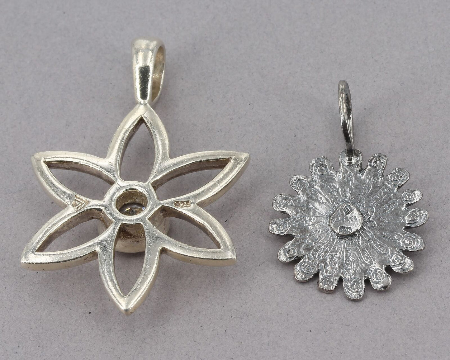 2 Retired Silpada Sterling Silver Daisy Flower Pendants S1195 & S1742