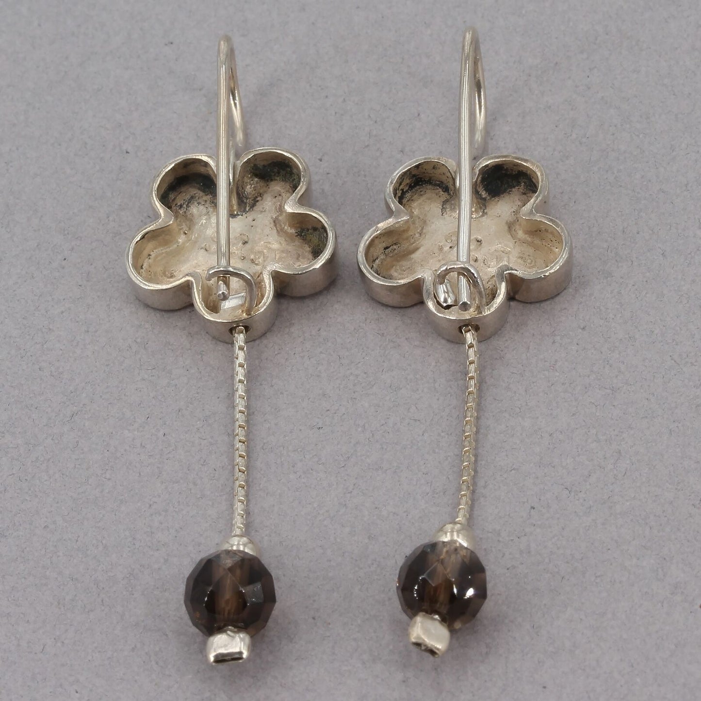 RARE Vintage Silpada Sterling Flower Earrings with Smoky Quartz Dangles W0850