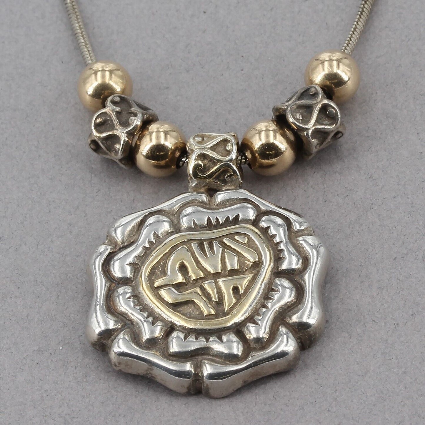 Vintage Ani Le Dodi Israel Sterling & 9ct Gold Hebrew Proverbs 31:10 Necklace