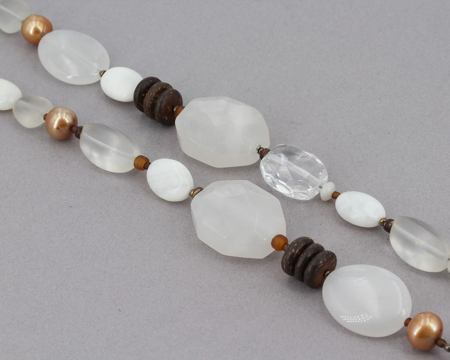 Retired Silpada Sterling & Brass White Jade Pearl Glass Coco Bead Necklace N1899