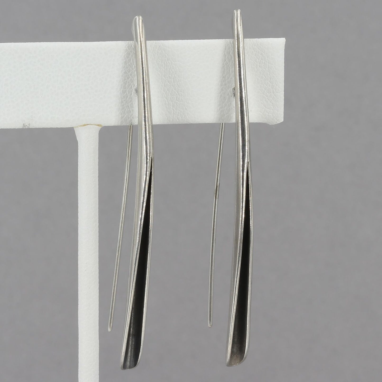 Vintage Silpada Oxidized Sterling Long Sleek Folded Threader Wire Earrings W0709